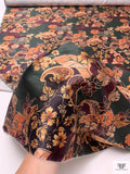 Exotic Paisley Floral Printed Silk-Cotton Mikado - Deep Hunter Green / Smoky Peach / Wine Purple