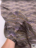 Ripple Wave Matte-Side Printed Silk Charmeuse - Khaki / Lilac / Black
