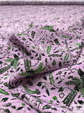 Birds and Ditsy Leaf Matte-Side Printed Silk Charmeuse - Light Lilac / Green / White / Black