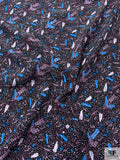 Birds and Dotted Matte-Side Printed Silk Charmeuse - Purple Plum / Ocean Blue / Black / White