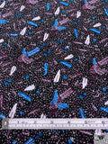 Birds and Dotted Matte-Side Printed Silk Charmeuse - Purple Plum / Ocean Blue / Black / White