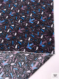 Birds and Dotted Matte-Side Printed Silk Charmeuse - Purple Plum / Ocean Blue / Black / White