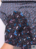 Birds and Dotted Matte-Side Printed Silk Charmeuse - Purple Plum / Ocean Blue / Black / White