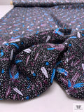 Birds and Dotted Matte-Side Printed Silk Charmeuse - Purple Plum / Ocean Blue / Black / White