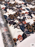 Exotic Paisley Floral Matte-Side Printed Silk Charmeuse - Ivory / Black / MIdnight Teal / Smokey Orange