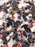 Exotic Paisley Floral Matte-Side Printed Silk Charmeuse - Ivory / Black / MIdnight Teal / Smokey Orange