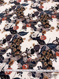 Exotic Paisley Floral Matte-Side Printed Silk Charmeuse - Ivory / Black / MIdnight Teal / Smokey Orange