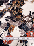 Exotic Paisley Floral Matte-Side Printed Silk Charmeuse - Ivory / Black / MIdnight Teal / Smokey Orange