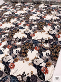 Exotic Paisley Floral Matte-Side Printed Silk Charmeuse - Ivory / Black / MIdnight Teal / Smokey Orange