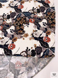 Exotic Paisley Floral Matte-Side Printed Silk Charmeuse - Ivory / Black / MIdnight Teal / Smokey Orange