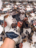 Exotic Paisley Floral Matte-Side Printed Silk Charmeuse - Ivory / Black / MIdnight Teal / Smokey Orange