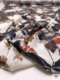 Exotic Paisley Floral Matte-Side Printed Silk Charmeuse - Ivory / Black / MIdnight Teal / Smokey Orange