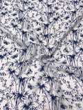 Butterflies and Stems Matte-Side Printed Silk Charmeuse - Navy Blue / Off-White
