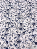 Butterflies and Stems Matte-Side Printed Silk Charmeuse - Navy Blue / Off-White