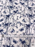 Butterflies and Stems Matte-Side Printed Silk Charmeuse - Navy Blue / Off-White