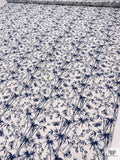Butterflies and Stems Matte-Side Printed Silk Charmeuse - Navy Blue / Off-White