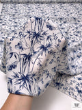 Butterflies and Stems Matte-Side Printed Silk Charmeuse - Navy Blue / Off-White