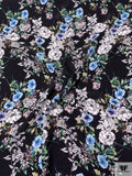 Floral Matte-Side Printed Silk Charmeuse - Periwinkle / Blue / Greens / Black / White