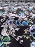 Floral Matte-Side Printed Silk Charmeuse - Periwinkle / Blue / Greens / Black / White