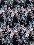 Floral Matte-Side Printed Silk Charmeuse - Periwinkle / Blue / Greens / Black / White