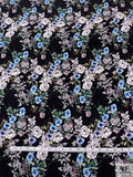 Floral Matte-Side Printed Silk Charmeuse - Periwinkle / Blue / Greens / Black / White