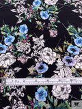 Floral Matte-Side Printed Silk Charmeuse - Periwinkle / Blue / Greens / Black / White