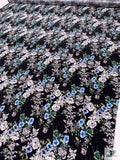 Floral Matte-Side Printed Silk Charmeuse - Periwinkle / Blue / Greens / Black / White