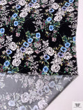 Floral Matte-Side Printed Silk Charmeuse - Periwinkle / Blue / Greens / Black / White