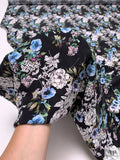 Floral Matte-Side Printed Silk Charmeuse - Periwinkle / Blue / Greens / Black / White