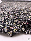 Dainty Leaf and Floral Matte-Side Printed Silk Charmeuse - Black / Pink / Grey / Pale Lime