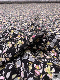 Dainty Leaf and Floral Matte-Side Printed Silk Charmeuse - Black / Pink / Grey / Pale Lime