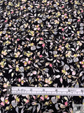 Dainty Leaf and Floral Matte-Side Printed Silk Charmeuse - Black / Pink / Grey / Pale Lime