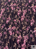Floral Stems Matte-Side Printed Silk Charmeuse - Orchid Pink / Tan Brown / Black