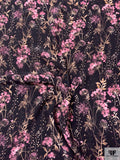 Floral Stems Matte-Side Printed Silk Charmeuse - Orchid Pink / Tan Brown / Black