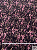 Floral Stems Matte-Side Printed Silk Charmeuse - Orchid Pink / Tan Brown / Black