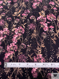 Floral Stems Matte-Side Printed Silk Charmeuse - Orchid Pink / Tan Brown / Black