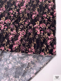 Floral Stems Matte-Side Printed Silk Charmeuse - Orchid Pink / Tan Brown / Black