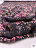 Floral Stems Matte-Side Printed Silk Charmeuse - Orchid Pink / Tan Brown / Black