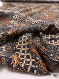 Ornate Batik Pheonix Matte-Side Printed Silk Charmeuse - Bronze Brown / Cream / Black