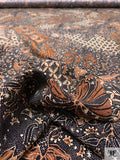 Ornate Batik Pheonix Matte-Side Printed Silk Charmeuse - Bronze Brown / Cream / Black