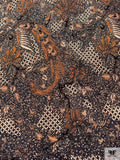 Ornate Batik Pheonix Matte-Side Printed Silk Charmeuse - Bronze Brown / Cream / Black