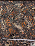 Ornate Batik Pheonix Matte-Side Printed Silk Charmeuse - Bronze Brown / Cream / Black