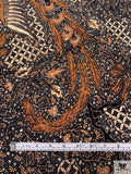 Ornate Batik Pheonix Matte-Side Printed Silk Charmeuse - Bronze Brown / Cream / Black