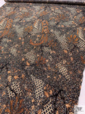 Ornate Batik Pheonix Matte-Side Printed Silk Charmeuse - Bronze Brown / Cream / Black