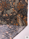 Ornate Batik Pheonix Matte-Side Printed Silk Charmeuse - Bronze Brown / Cream / Black