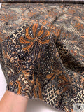 Ornate Batik Pheonix Matte-Side Printed Silk Charmeuse - Bronze Brown / Cream / Black