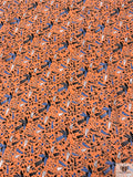 Birds and Ditsy Leaf Matte-Side Printed Silk Charmeuse - Orange / Blue / Navy