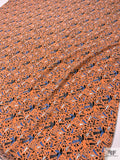 Birds and Ditsy Leaf Matte-Side Printed Silk Charmeuse - Orange / Blue / Navy