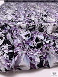 Wisteria and Floral Matte-Side Printed Silk Charmeuse - Lavender / Grey / White / Black