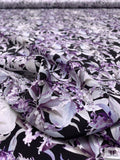 Wisteria and Floral Matte-Side Printed Silk Charmeuse - Lavender / Grey / White / Black
